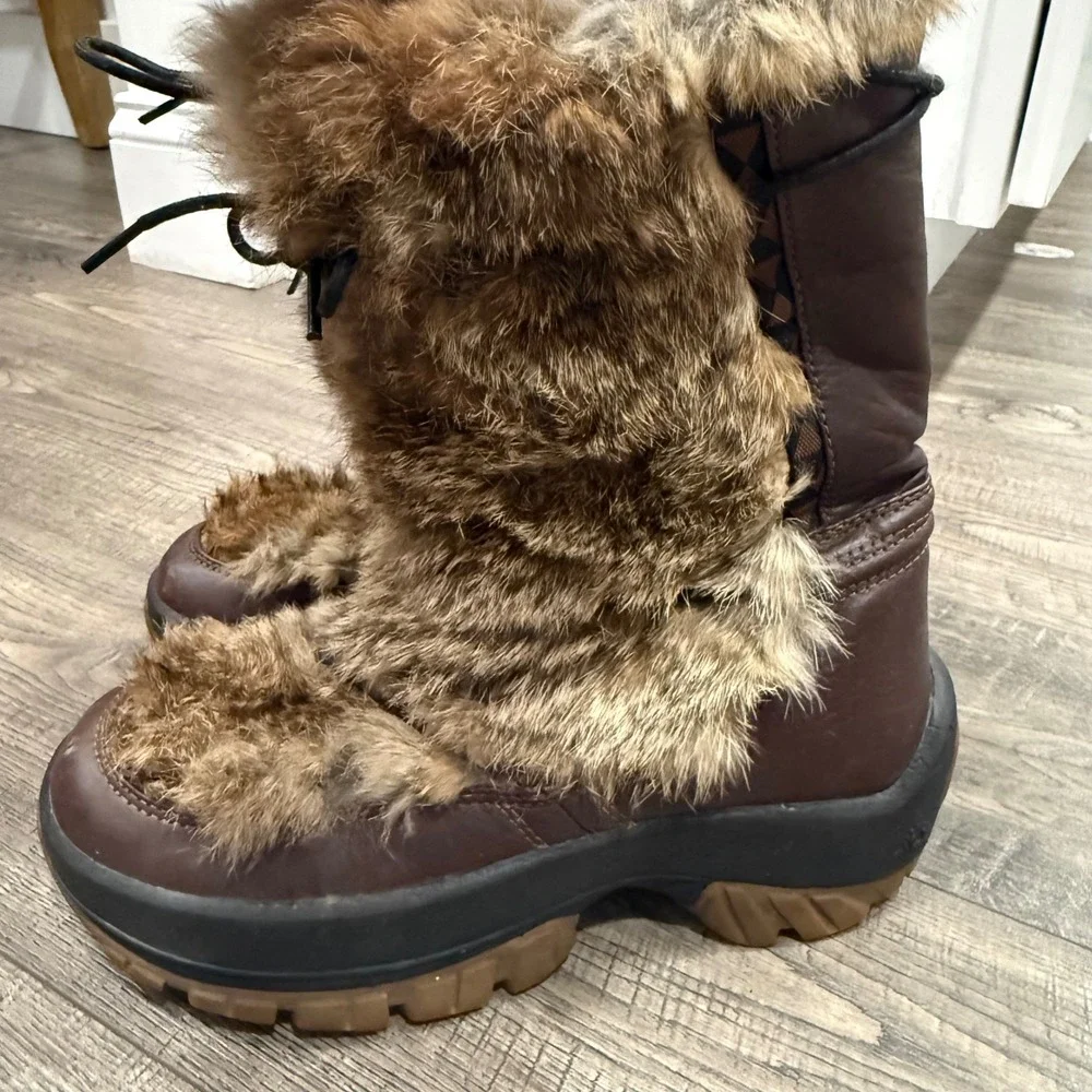 Ulu Womens Brown Leather Rabbit Fur Winter Snow Boots Size 8.5